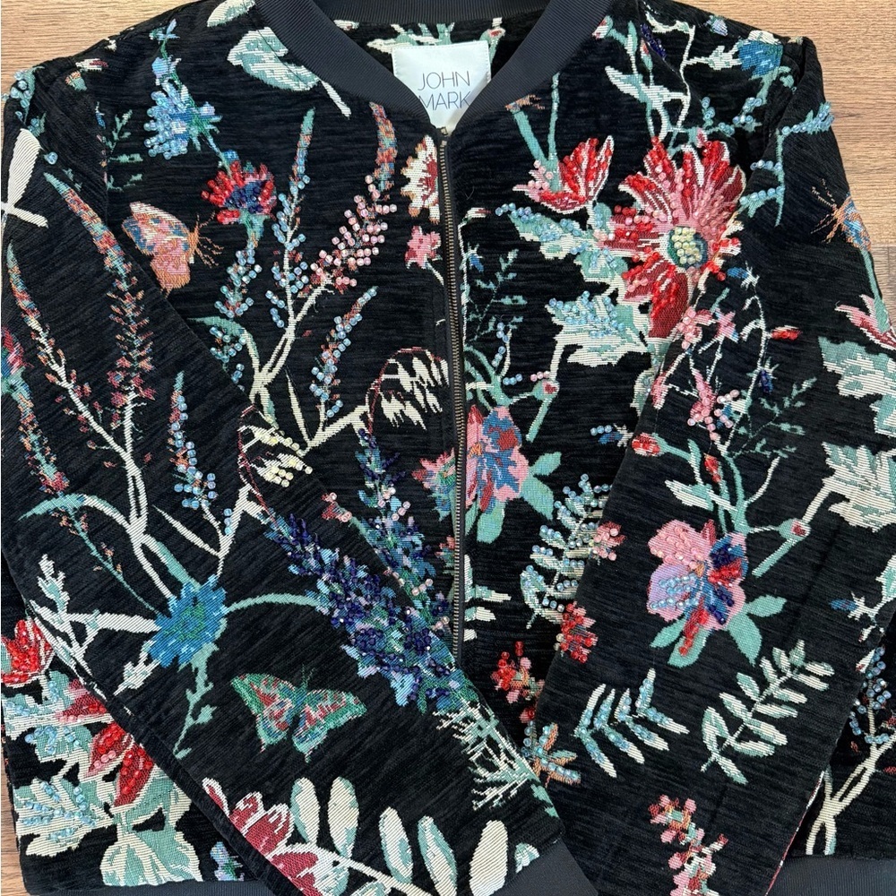 JOHN MARK Floral Embroidered Bomber Jacket Black Multicolor Women’s size M